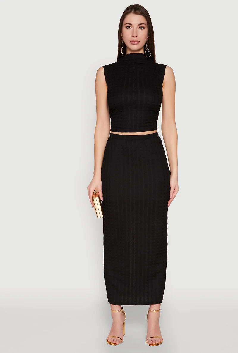 Womens Textured Knit High Waisted Maxi Skirt, M