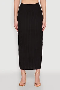 Womens Textured Knit High Waisted Maxi Skirt, Black, Size M