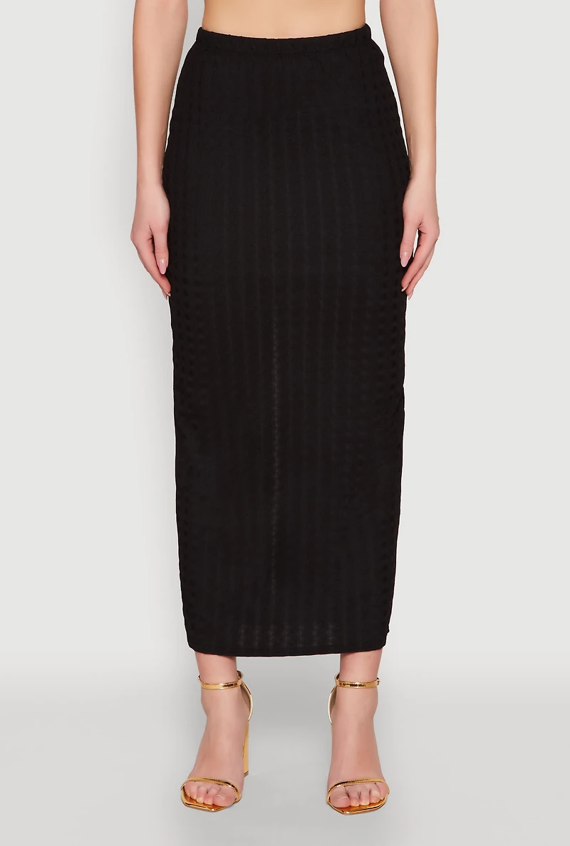 Womens Textured Knit High Waisted Maxi Skirt, M