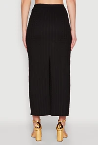 Womens Textured Knit High Waisted Maxi Skirt, Black, Size M