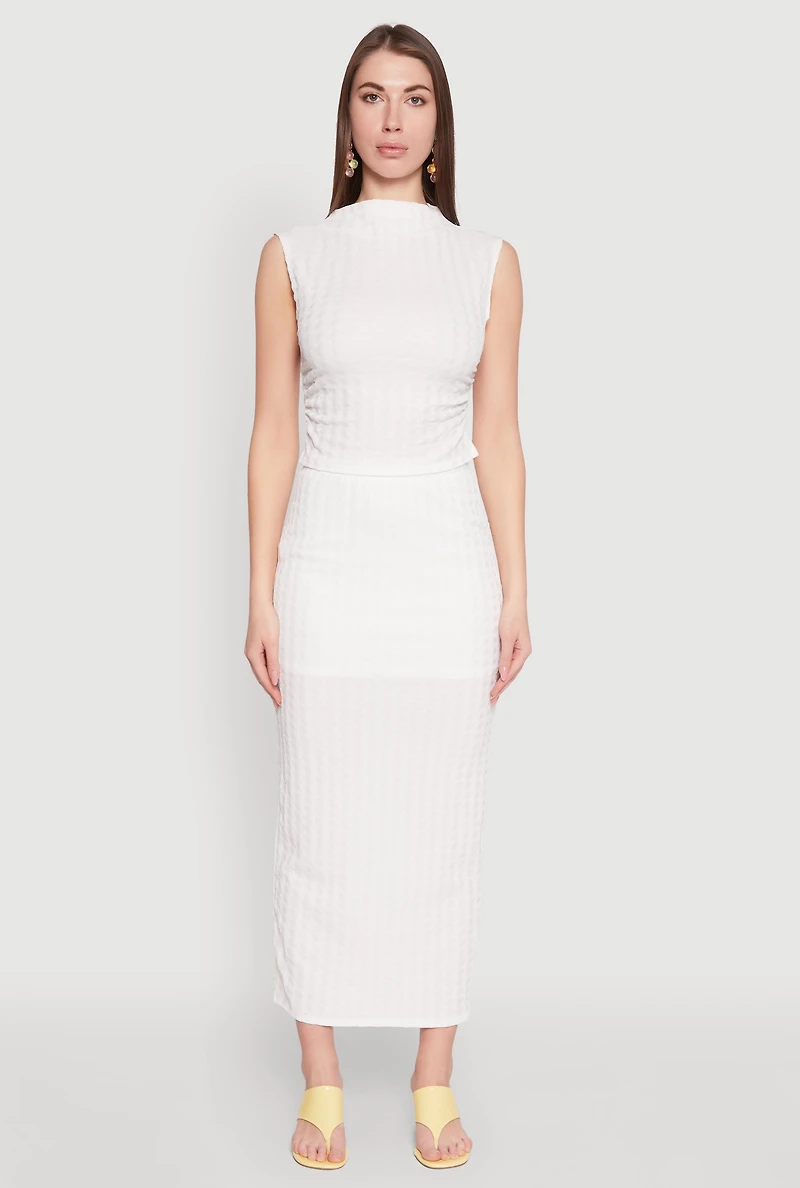 Womens Textured Knit High Waisted Maxi Skirt, White, Size M