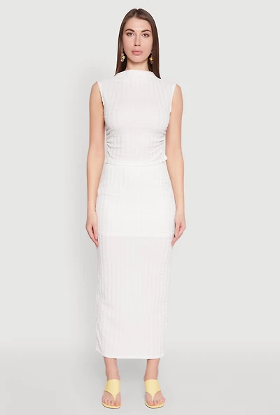 Womens Textured Knit High Waisted Maxi Skirt, White, Size M