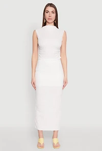 Womens Textured Knit High Waisted Maxi Skirt, White, Size M
