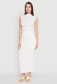 Womens Textured Knit High Waisted Maxi Skirt, White, Size M