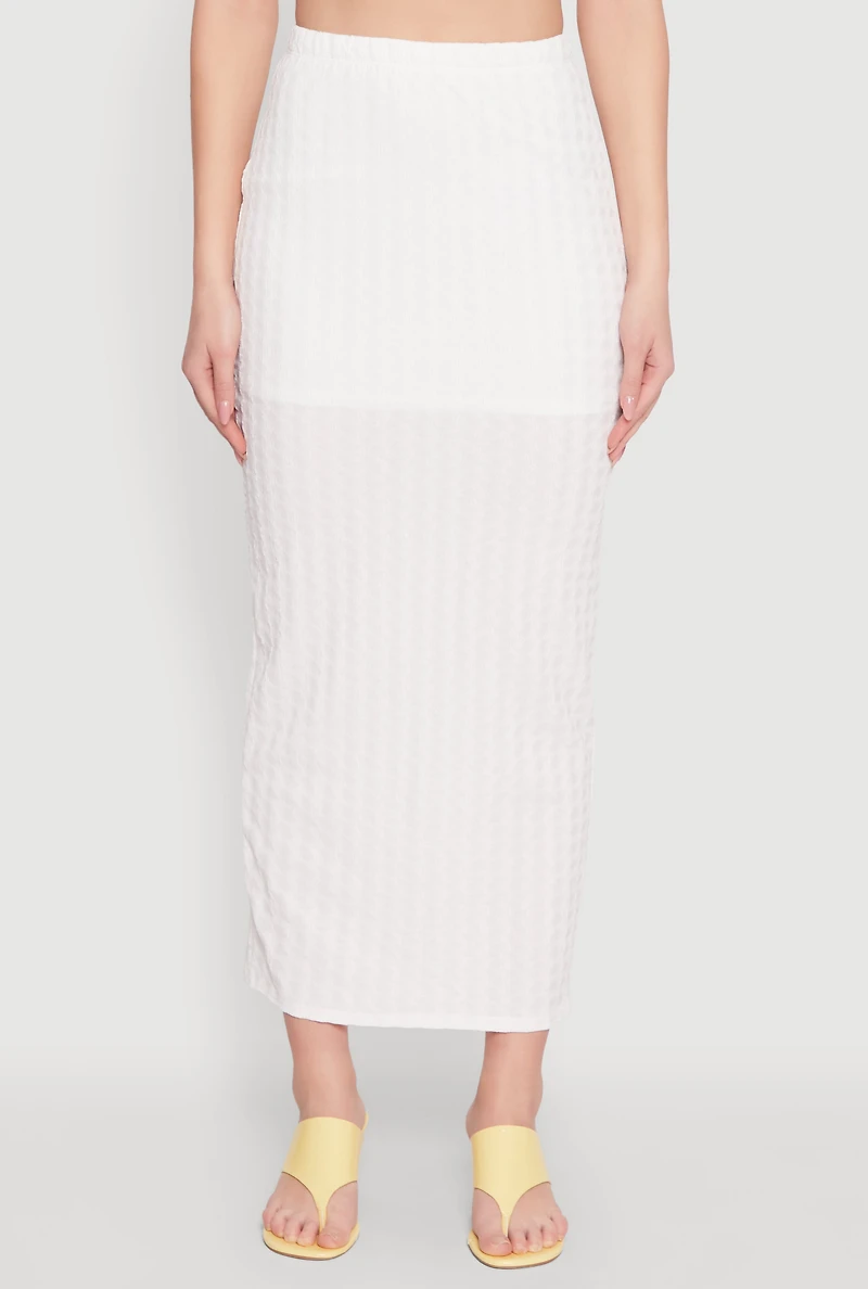 Womens Textured Knit High Waisted Maxi Skirt, White, Size M