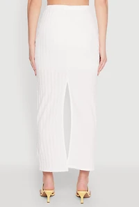 Womens Textured Knit High Waisted Maxi Skirt, White, Size M