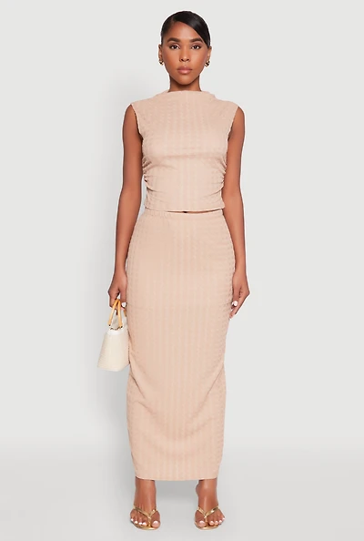 Womens Textured Knit High Waisted Maxi Skirt,