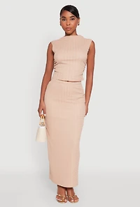 Womens Textured Knit High Waisted Maxi Skirt,