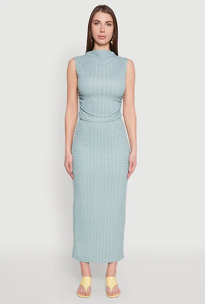 Womens Textured Knit High Waisted Maxi Skirt,