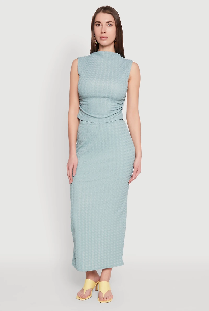 Womens Textured Knit High Waisted Maxi Skirt,