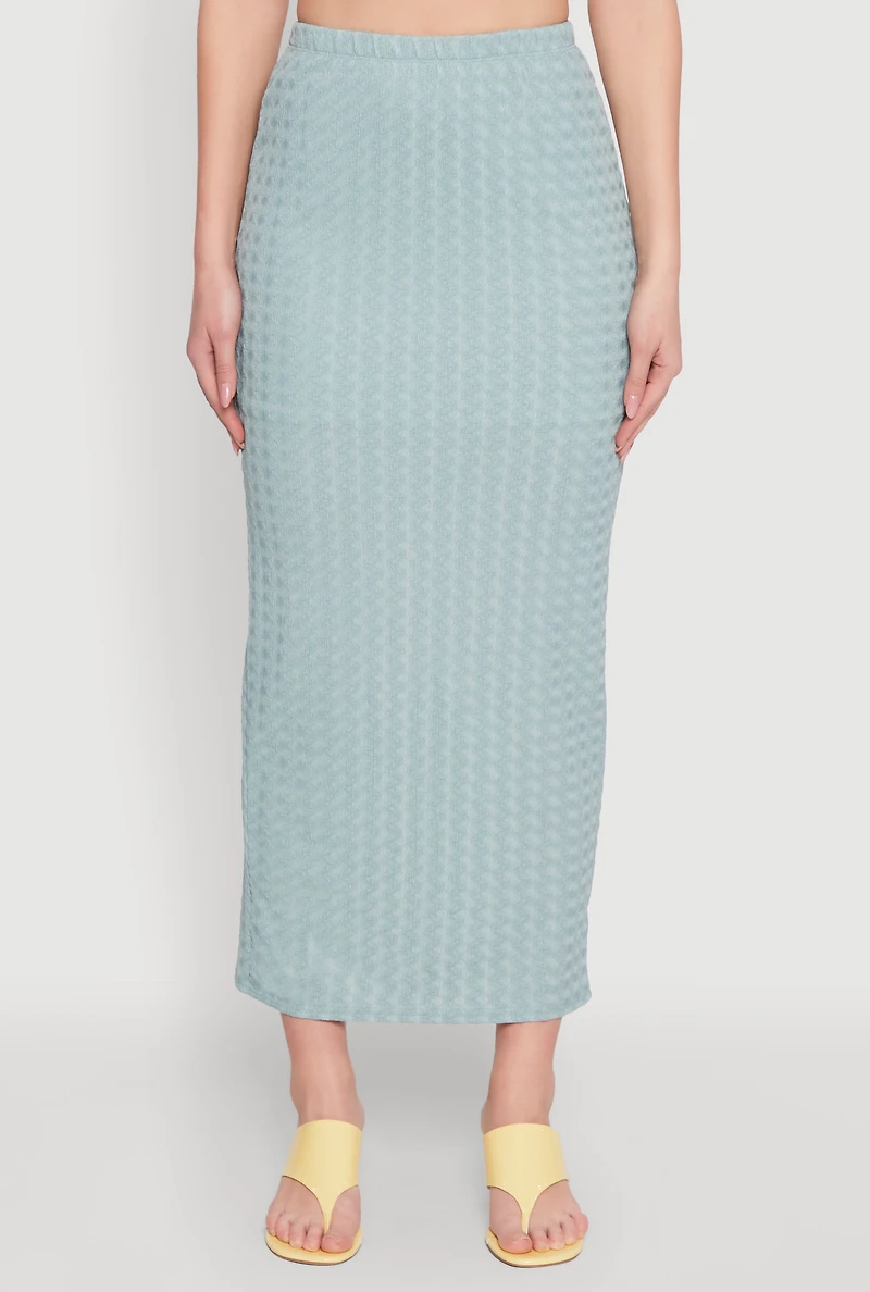 Womens Textured Knit High Waisted Maxi Skirt,