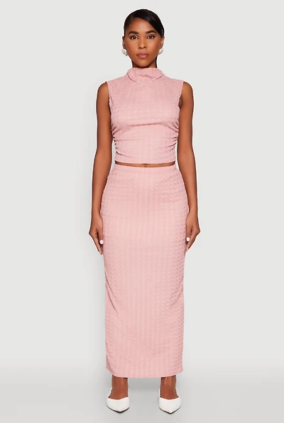 Womens Textured Knit High Waisted Maxi Skirt,