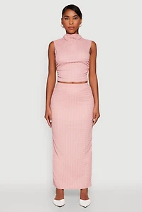 Womens Textured Knit High Waisted Maxi Skirt, Pink, Size L