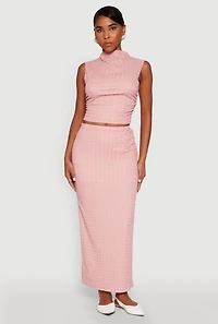 Womens Textured Knit High Waisted Maxi Skirt, Pink, Size S