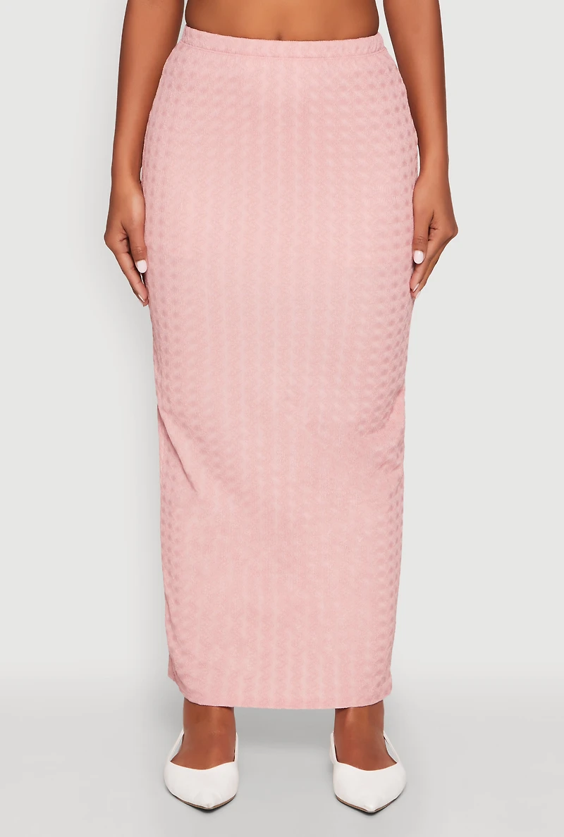 Womens Textured Knit High Waisted Maxi Skirt, Pink, Size S