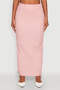Womens Textured Knit High Waisted Maxi Skirt, Pink, Size S