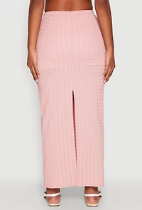 Womens Textured Knit High Waisted Maxi Skirt, Pink, Size S