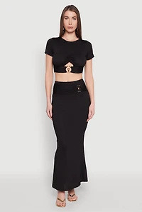 Womens O Ring Metallic Detail Cut Out Crop Top, Black, Size M