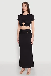 Womens O Ring Metallic Detail Cut Out Crop Top, Black, Size M