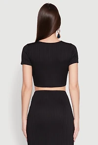 Womens O Ring Metallic Detail Cut Out Crop Top, Black, Size M