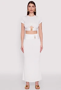 Womens O Ring Metallic Detail Cut Out Crop Top, White, Size M