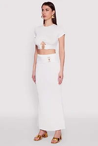 Womens O Ring Metallic Detail Cut Out Crop Top, White, Size M