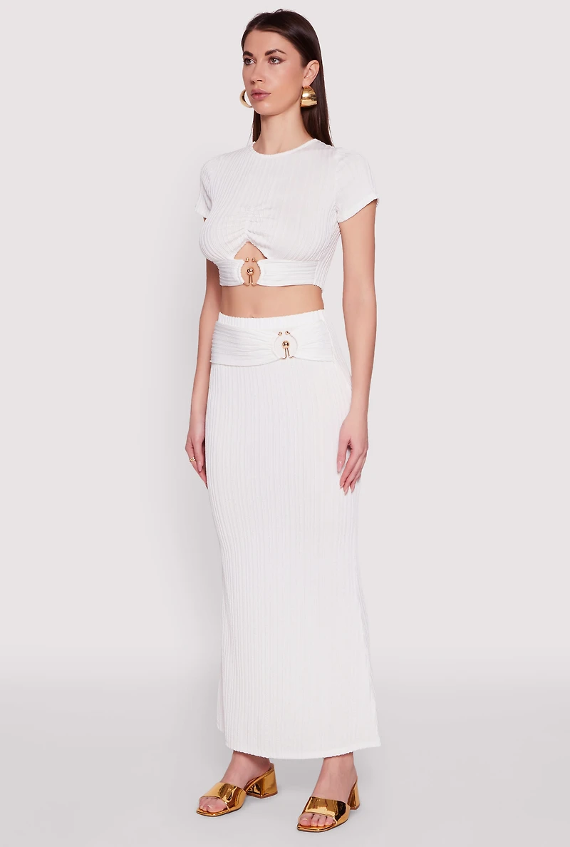 Womens O Ring Metallic Detail Cut Out Crop Top, White, Size S