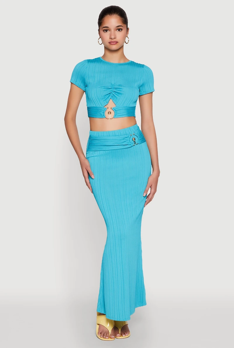 Womens O Ring Metallic Detail Cut Out Crop Top, M