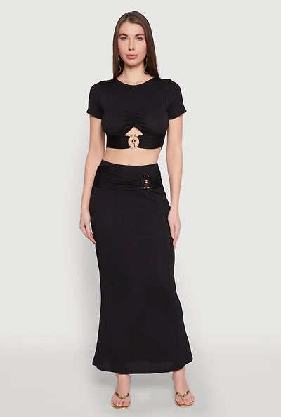 O Ring Metallic Detail Maxi Skirt