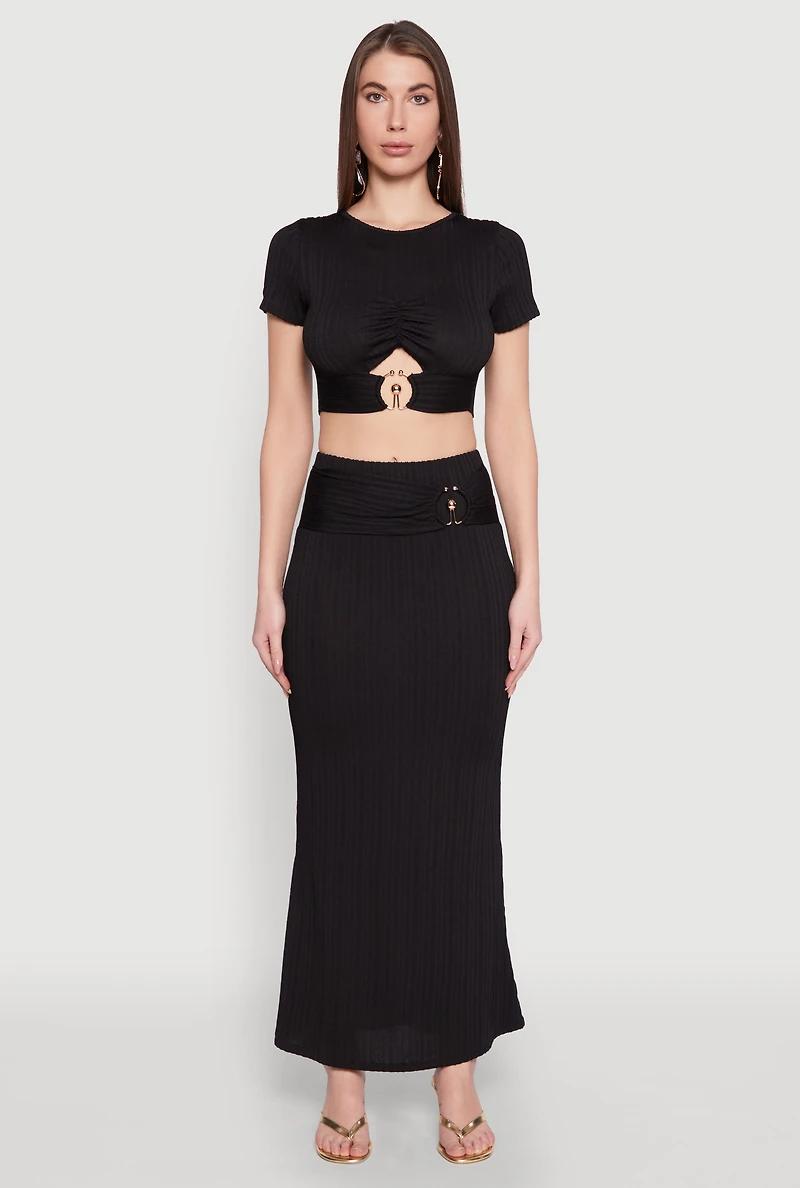 Womens O Ring Metallic Detail Maxi Skirt,