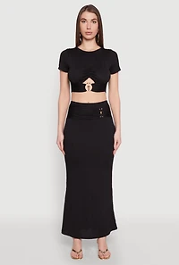 Womens O Ring Metallic Detail Maxi Skirt,