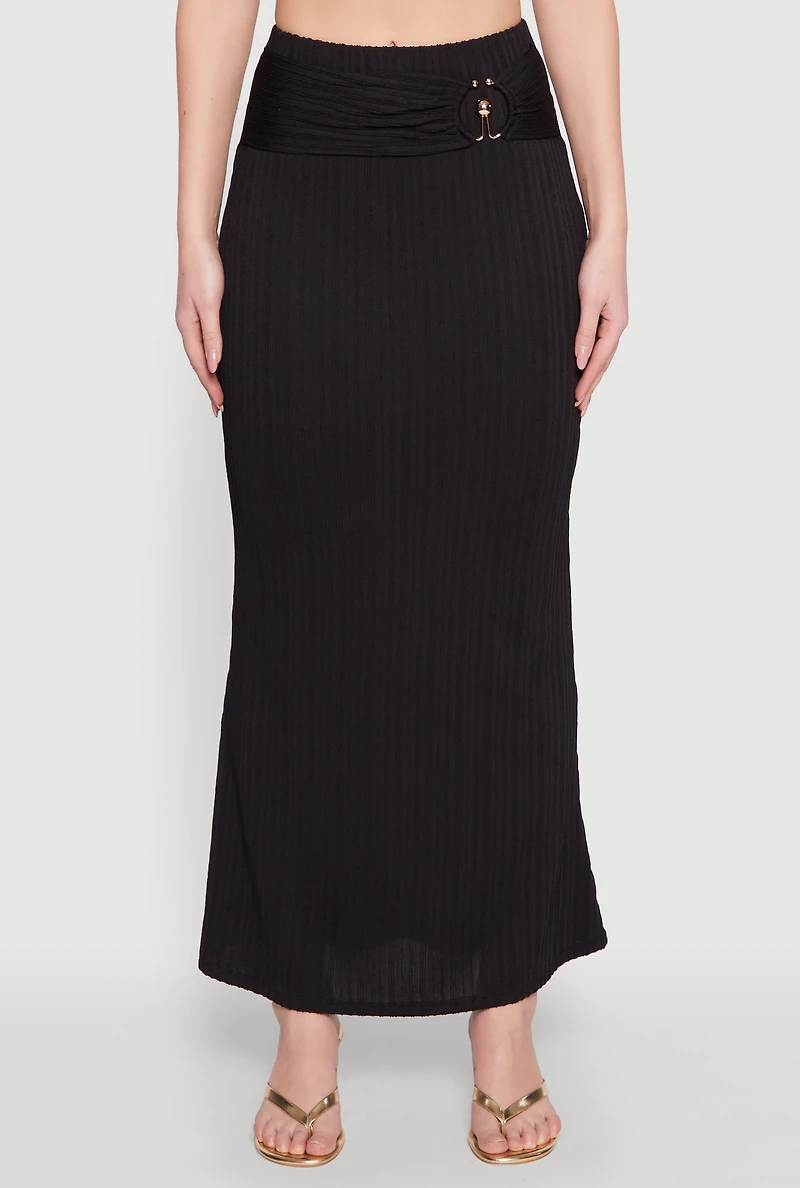 Womens O Ring Metallic Detail Maxi Skirt,