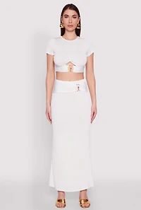 Womens O Ring Metallic Detail Maxi Skirt, White, Size L
