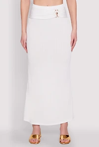 Womens O Ring Metallic Detail Maxi Skirt, White, Size L