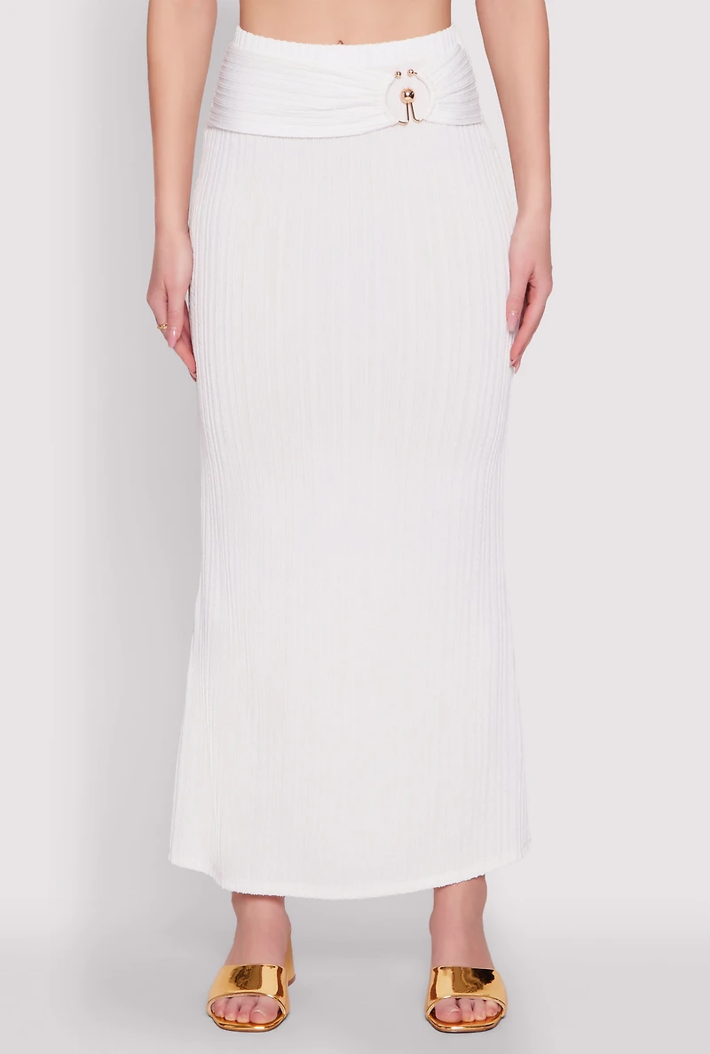 Womens O Ring Metallic Detail Maxi Skirt, White, Size M