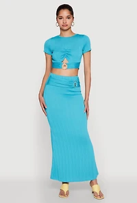 Womens O Ring Metallic Detail Maxi Skirt, XL