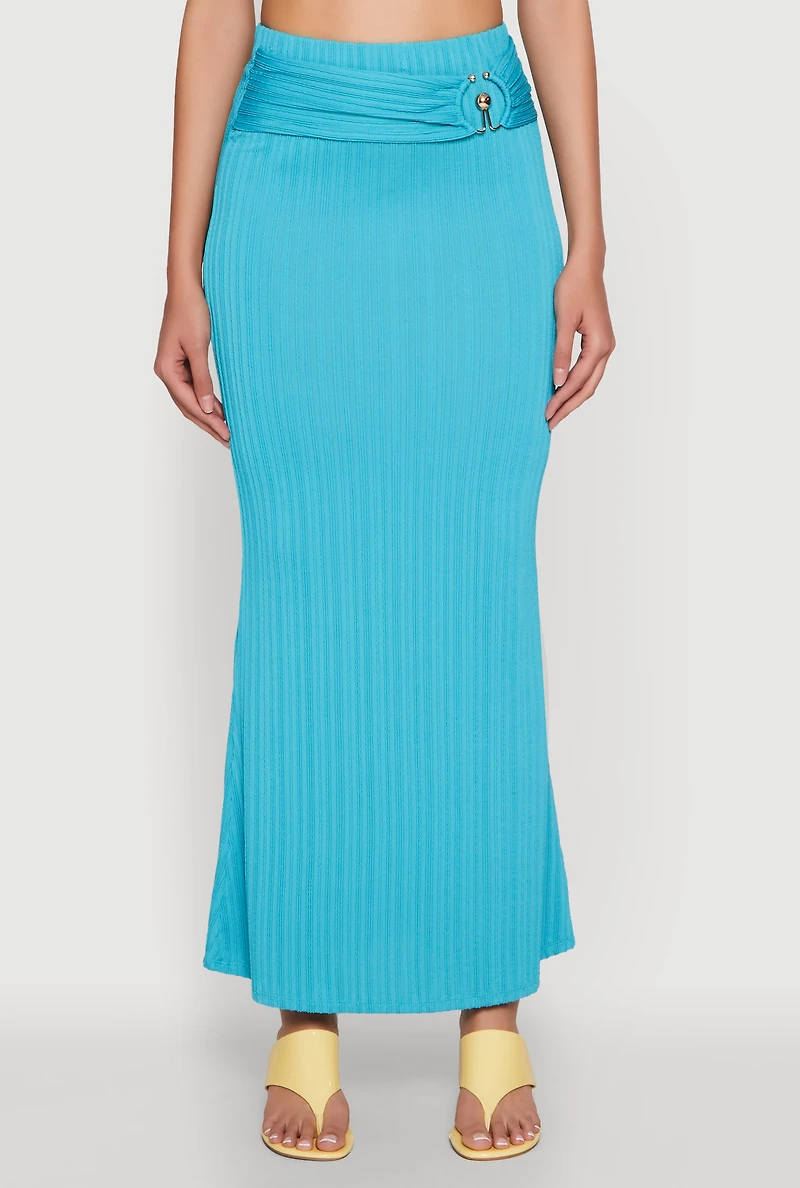 Womens O Ring Metallic Detail Maxi Skirt, Blue, Size XL