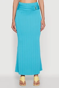 Womens O Ring Metallic Detail Maxi Skirt, Blue, Size XL