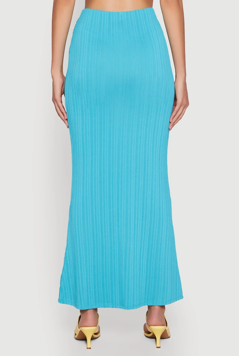 Womens O Ring Metallic Detail Maxi Skirt, Blue, Size XL