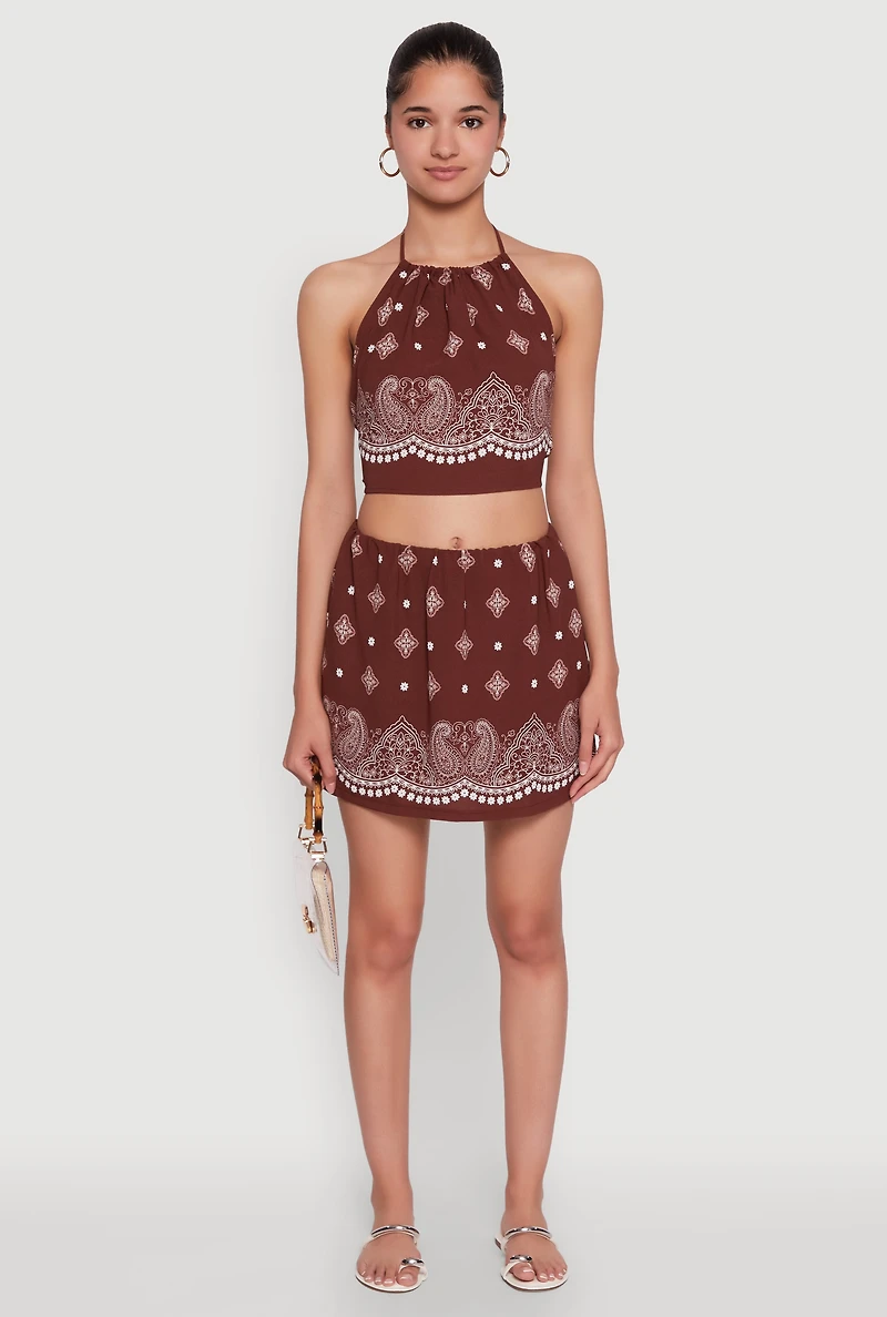 Womens Bandana Print Mini Skirt,