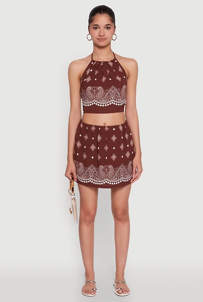 Womens Bandana Print Mini Skirt,