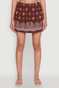 Womens Bandana Print Mini Skirt, Brown, Size M