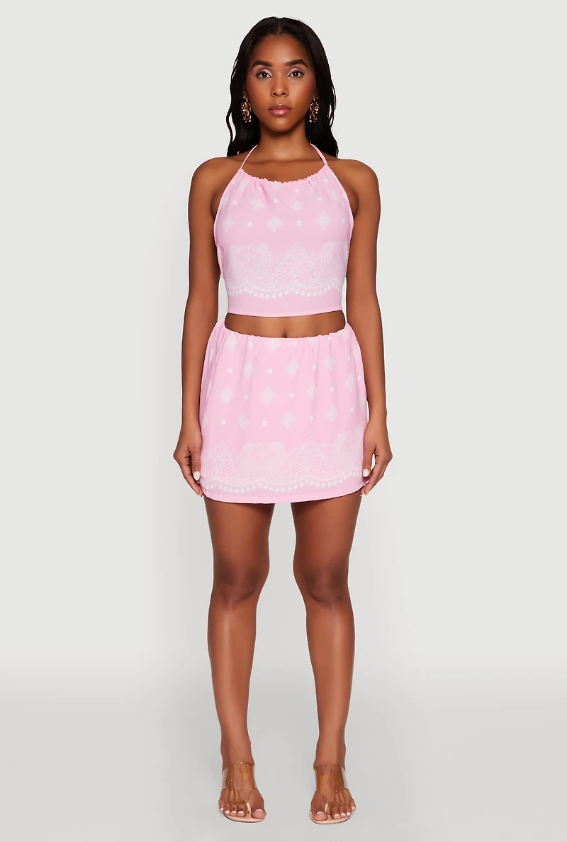 Womens Bandana Print Mini Skirt, Pink, Size M