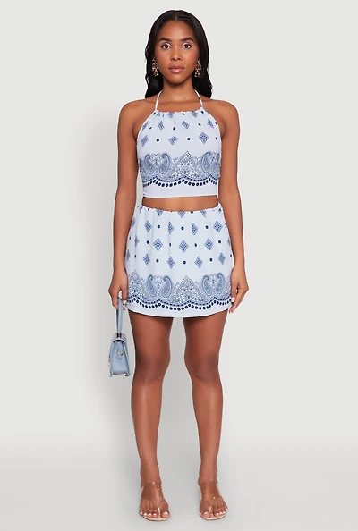 Womens Bandana Print Mini Skirt, Blue, Size M