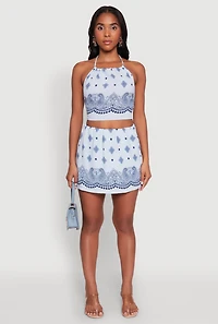 Womens Bandana Print Mini Skirt, Blue, Size M