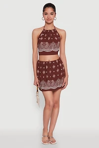 Womens Bandana Print Cropped Halter Top, Brown, Size XL