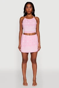Womens Bandana Print Cropped Halter Top, Pink, Size L