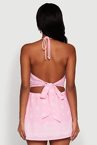 Womens Bandana Print Cropped Halter Top, Pink, Size L