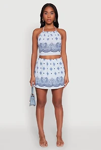 Womens Bandana Print Cropped Halter Top, L