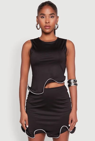 Womens Wave Structured Sleeveless Crop Top, Black, Size L